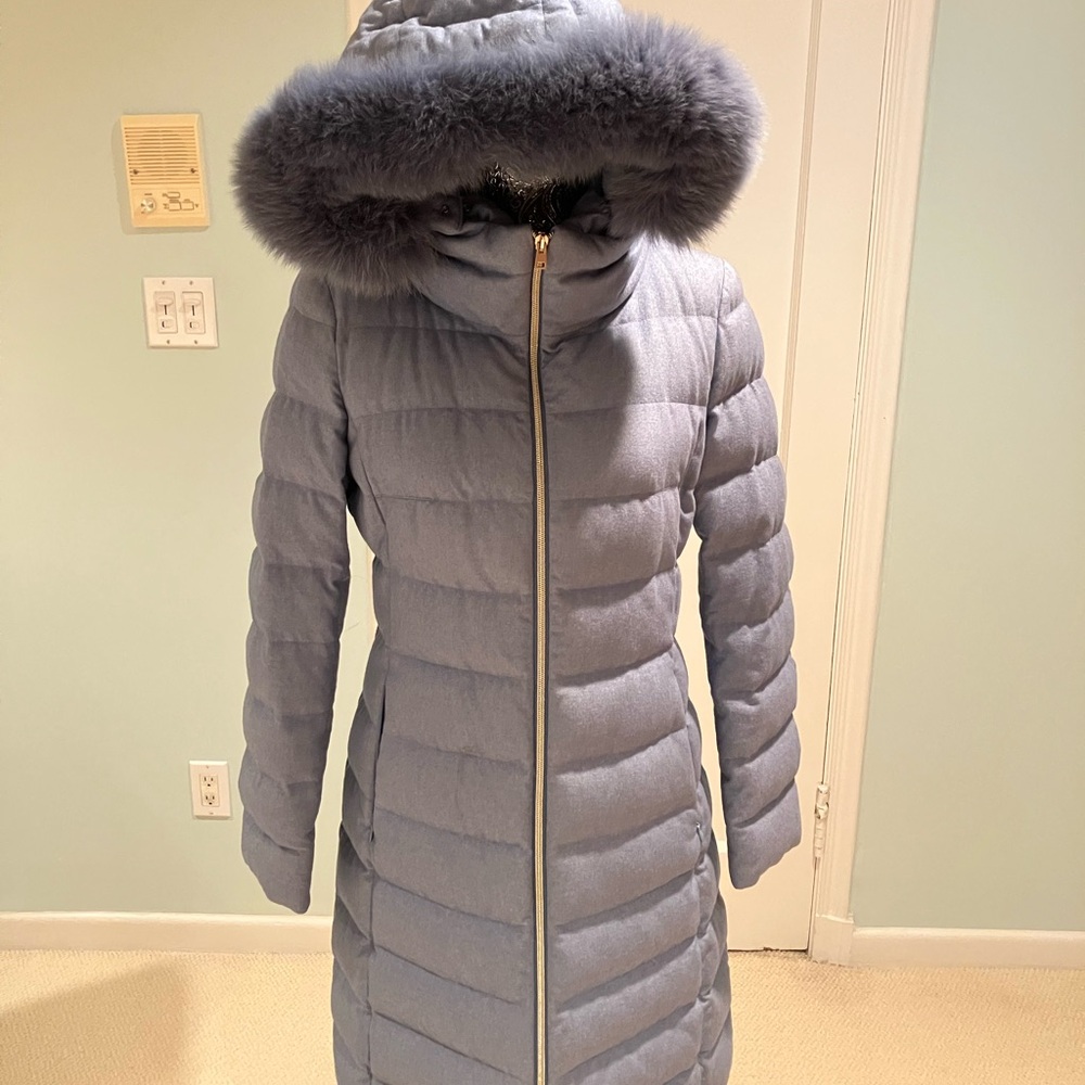 Herno Light Gray Puffer Jacket with Fur Hood size 42